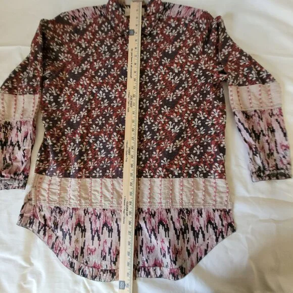 Patchwork BoHo Womens Pink Red Blue Territory Ahead Shirt Long Length Size M - Picture 10 of 15